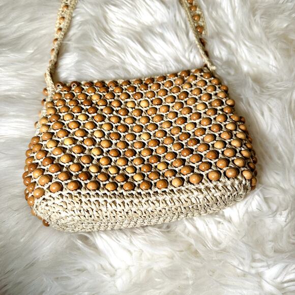 Vintage Wooden Hand Beaded Boho Shoulder Bag - Picture 2 of 7